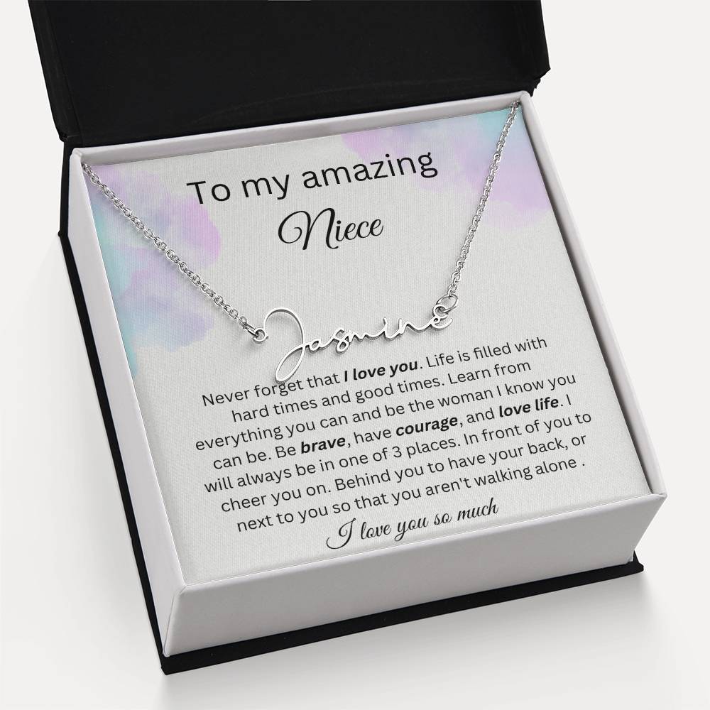 To My Amazing Niece - I Love You So Much - Signature Style Name Necklace