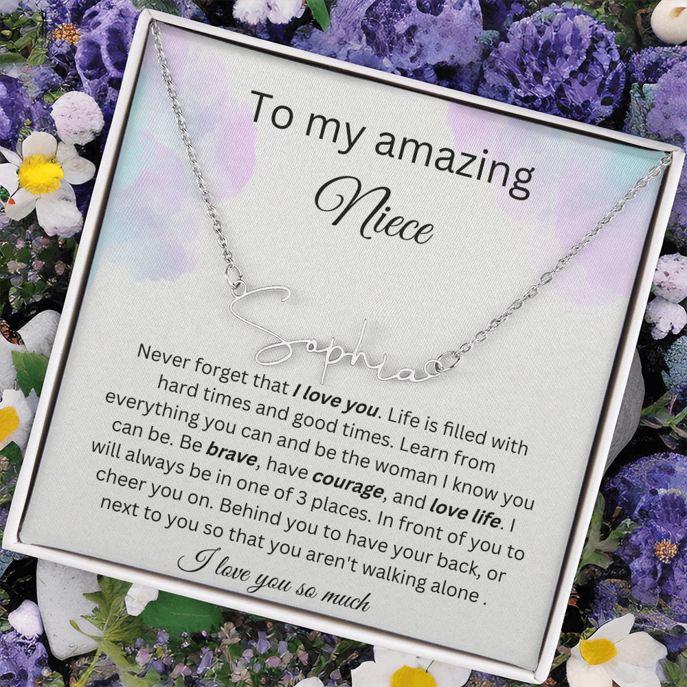 To My Amazing Niece - I Love You So Much - Signature Style Name Necklace
