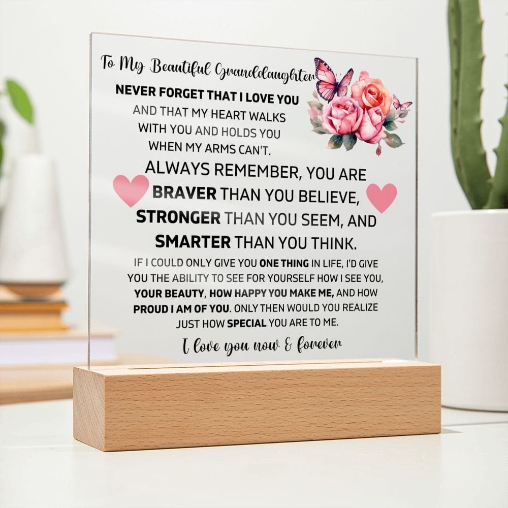 To My Granddaughter - I Love You Now & Forever - Square Acrylic Plaque