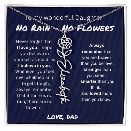 No Rain, No Flowers - I Love You | Birth Flower Name Necklace