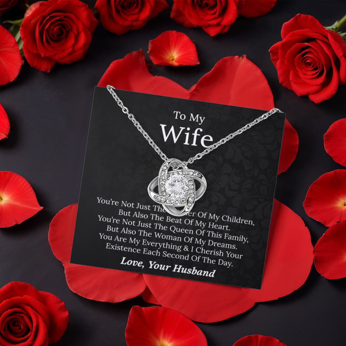 To My Wife - You Are My Everything - Love Knot Necklace With Rotating Rose Gift Box