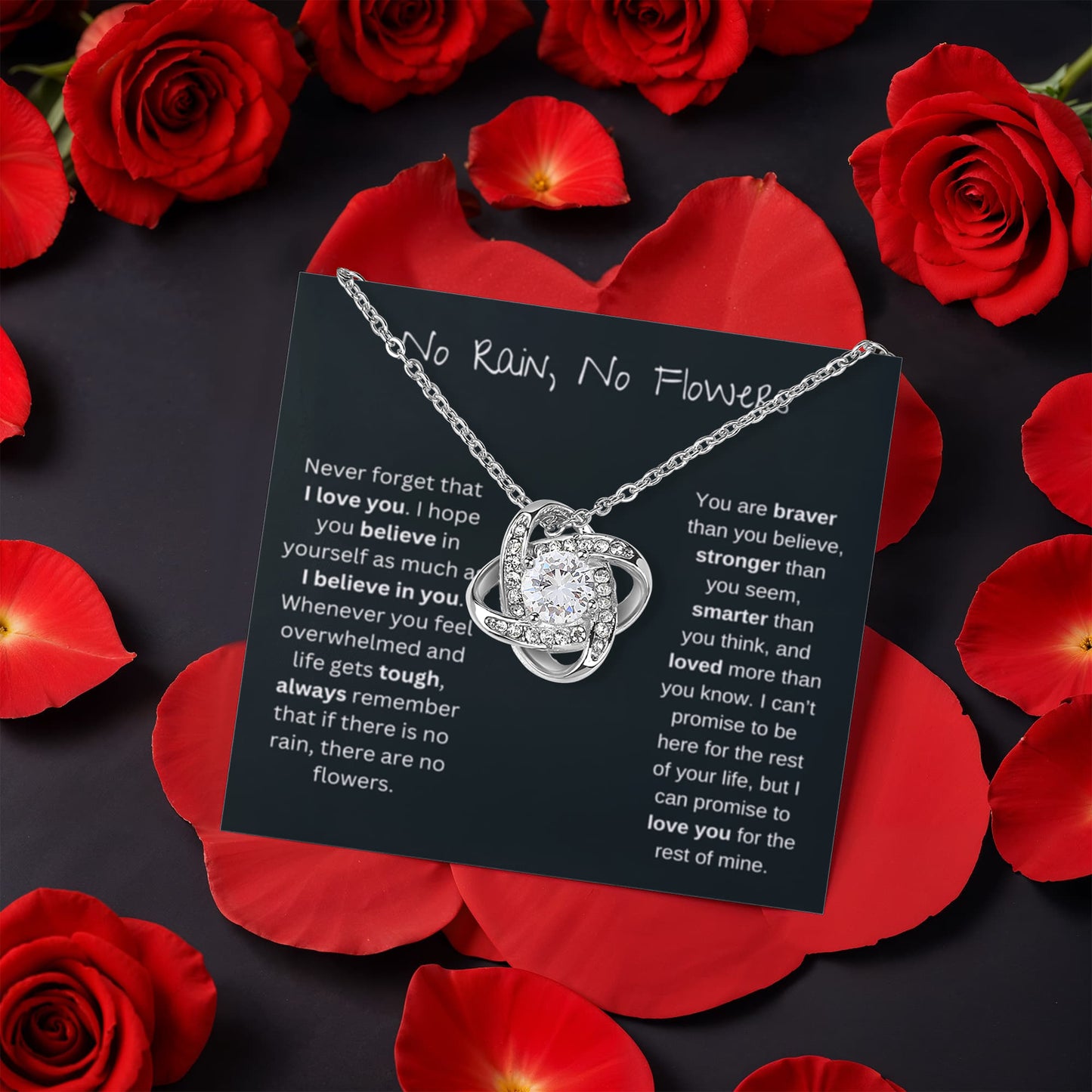 No Rain, No Flowers - Never Forget That I Love You - Love Knot with Rotating Rose Gift Box