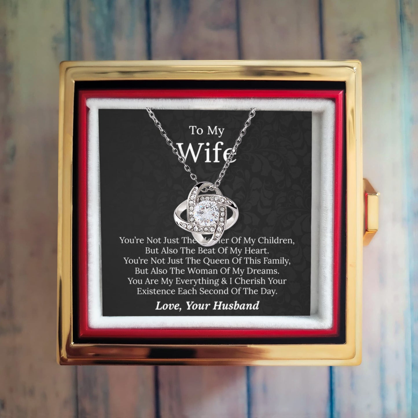 To My Wife - You Are My Everything - Love Knot Necklace With Rotating Rose Gift Box