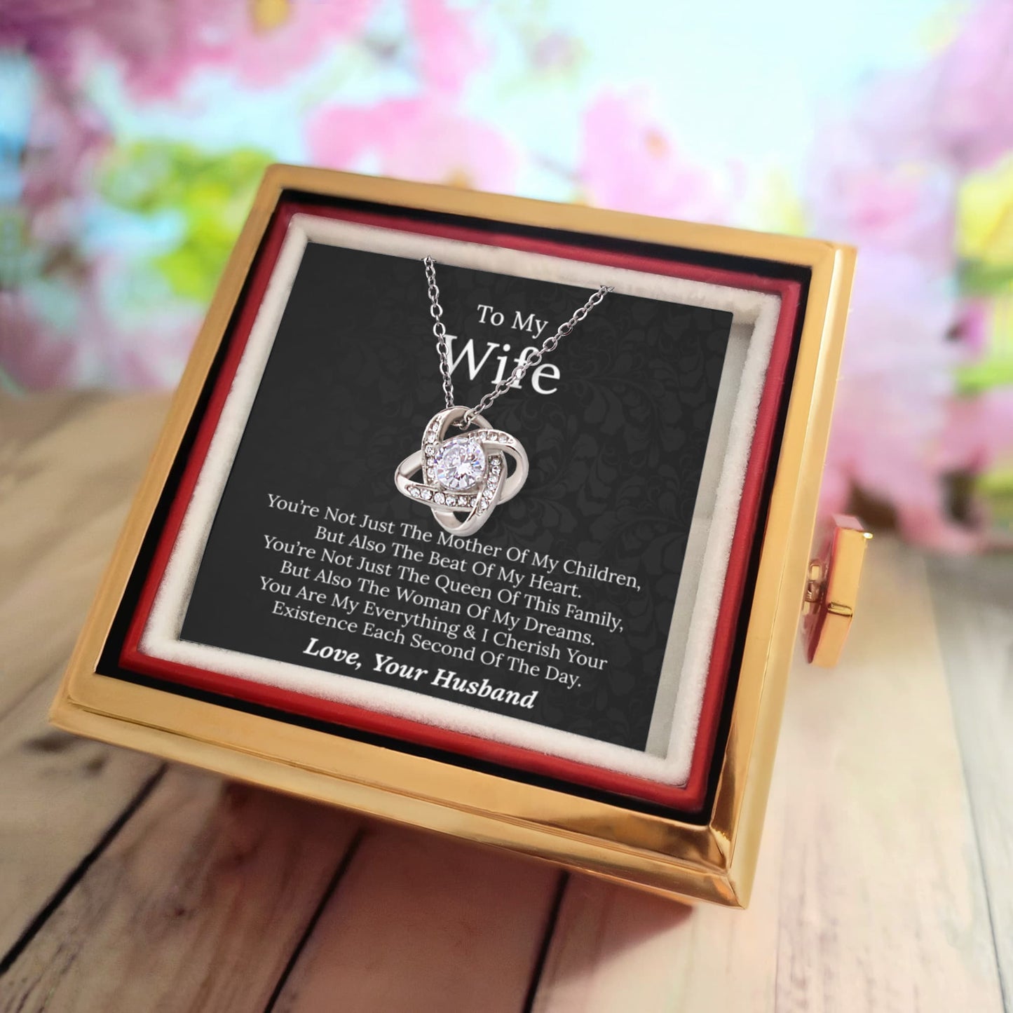 To My Wife - You Are My Everything - Love Knot Necklace With Rotating Rose Gift Box