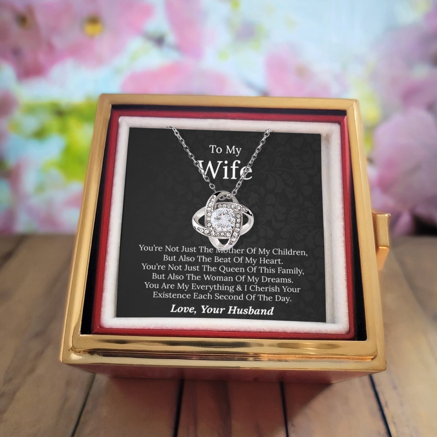 To My Wife - You Are My Everything - Love Knot Necklace With Rotating Rose Gift Box