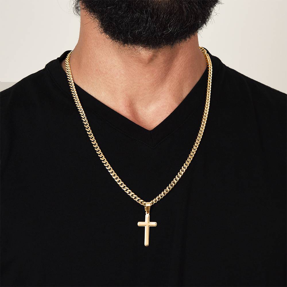 To My Son - When You Wear This Necklace - Artisan Cross With Cuban Link Chain