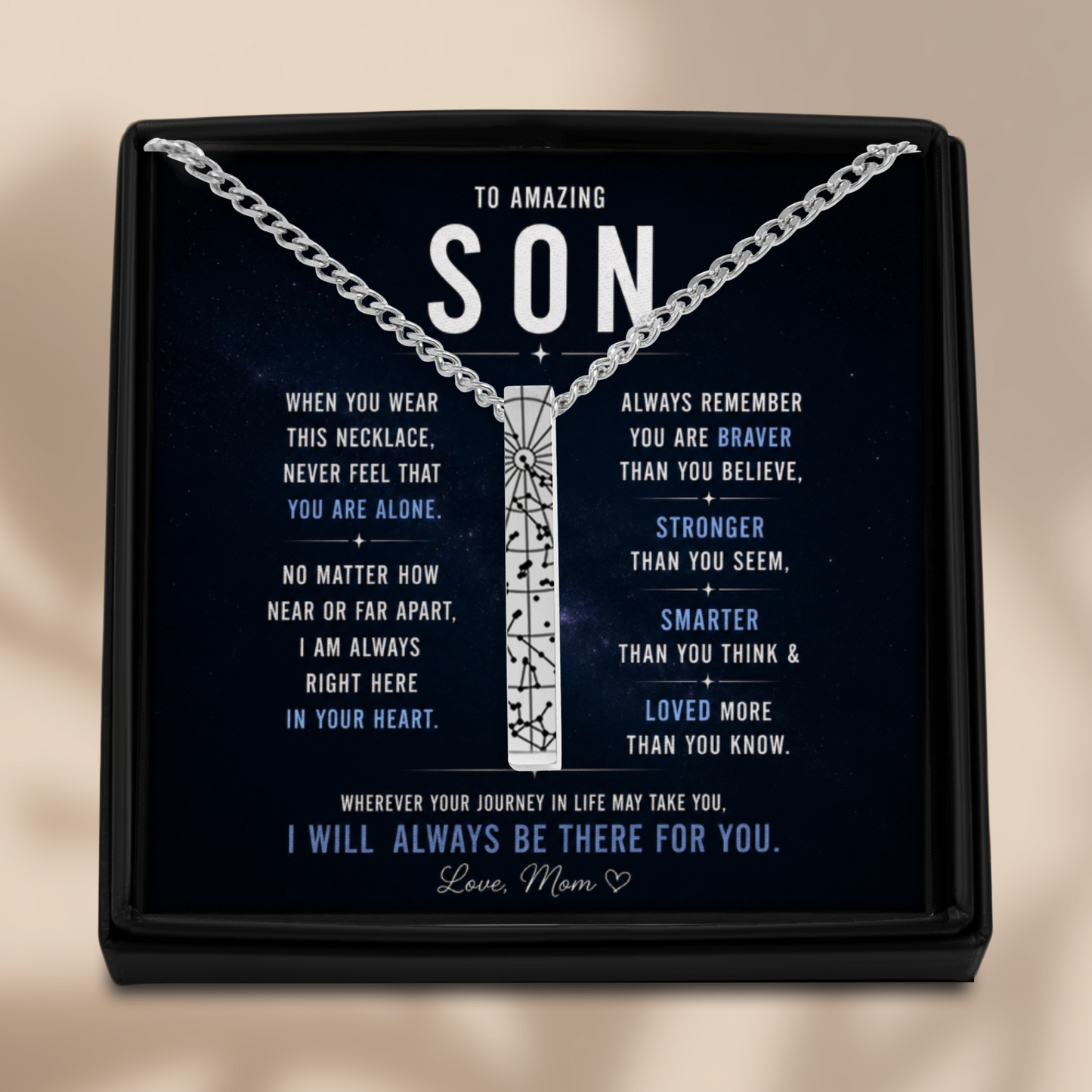 To Amazing Son | In Your Heart | Star Map Cuban 3D Bar Necklace