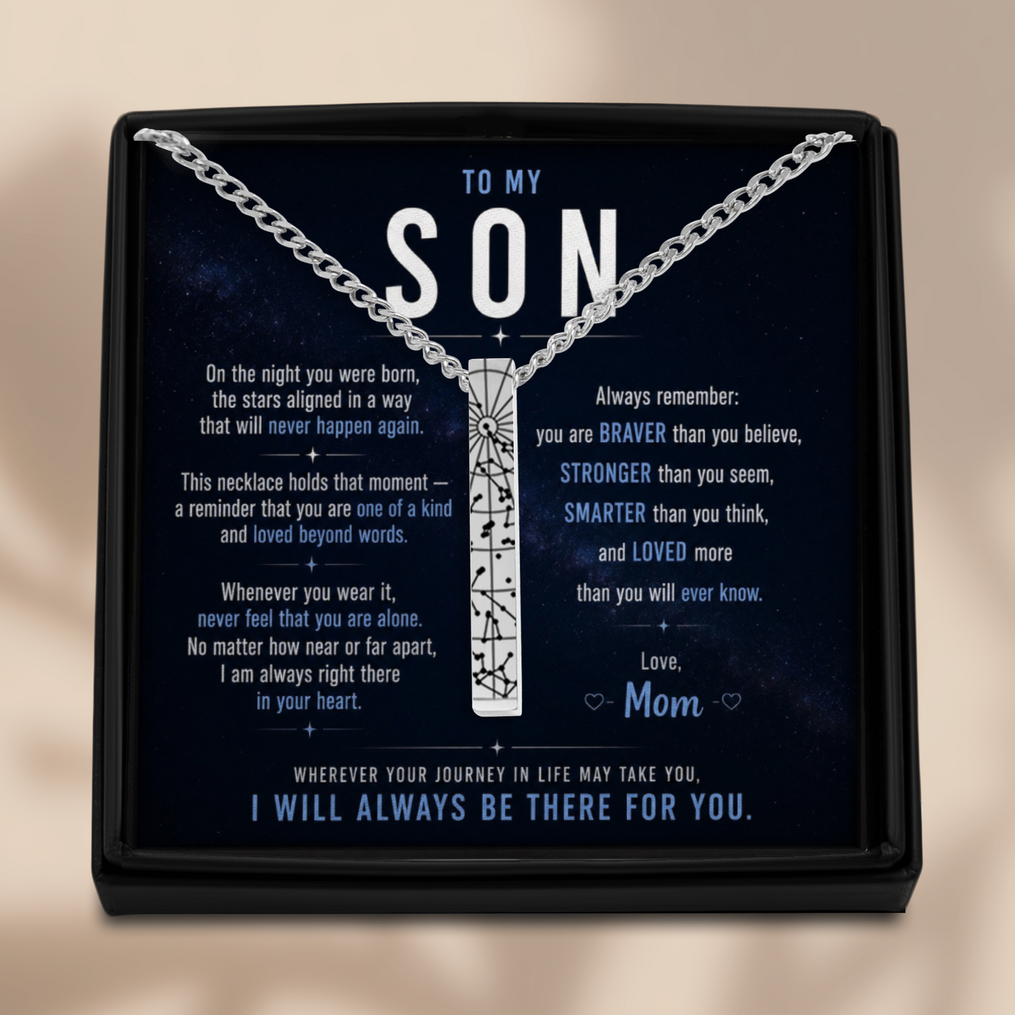 To Amazing Son | On The Night You Were Born | Star Map Cuban 3D Bar Necklace