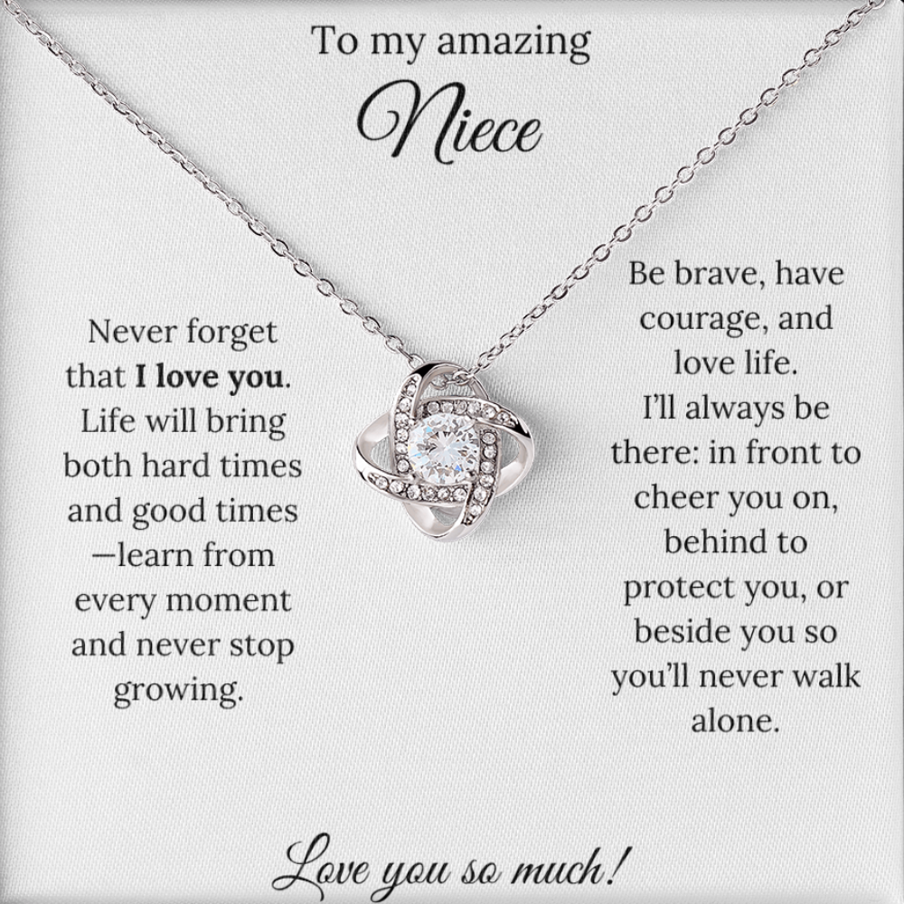 To My Amazing Niece - I'll Always Be There - Love Knot Necklace with Red Heart Rose Box