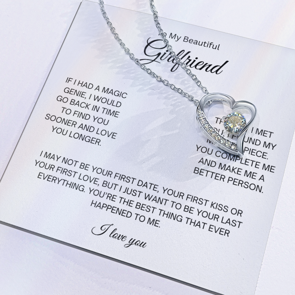 To My Beautiful Girlfriend | I Love You | Forever Love Necklace with Red Heart Rose Box