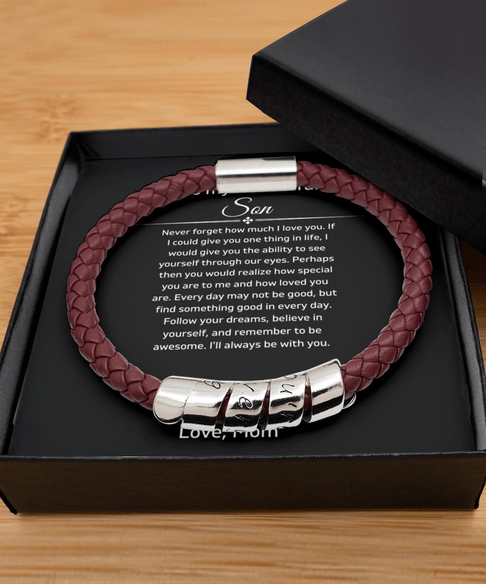 To My Wonderful Son - I'll Always Be With You - Vegan Leather Bracelet