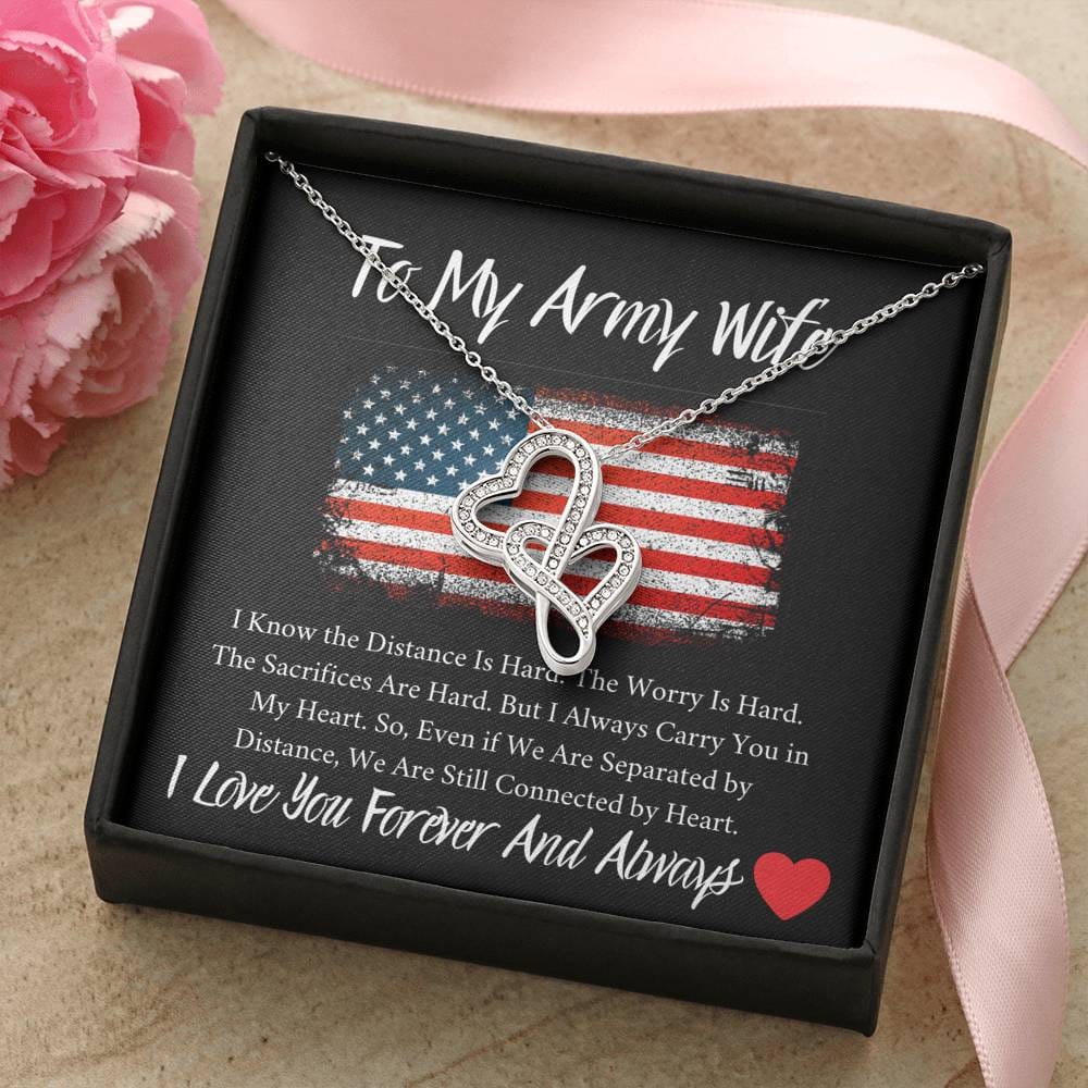 To My Army Wife - I Love You Forever And Always - Double Hearts Necklace