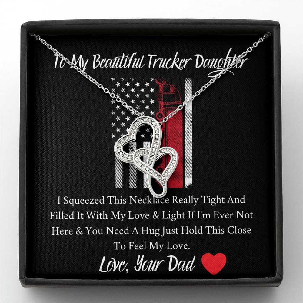 To My Beautiful Trucker Daughter - Feel My Love - Double Hearts Necklace