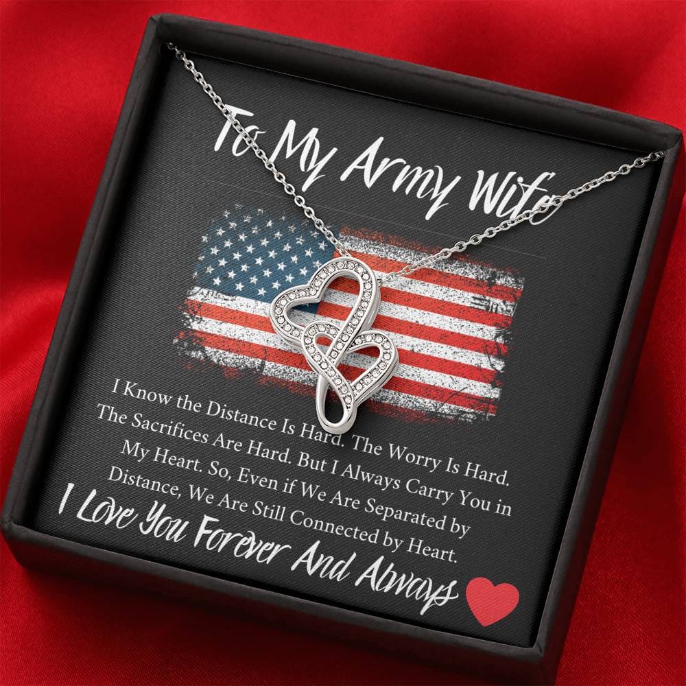 To My Army Wife - I Love You Forever And Always - Double Hearts Necklace