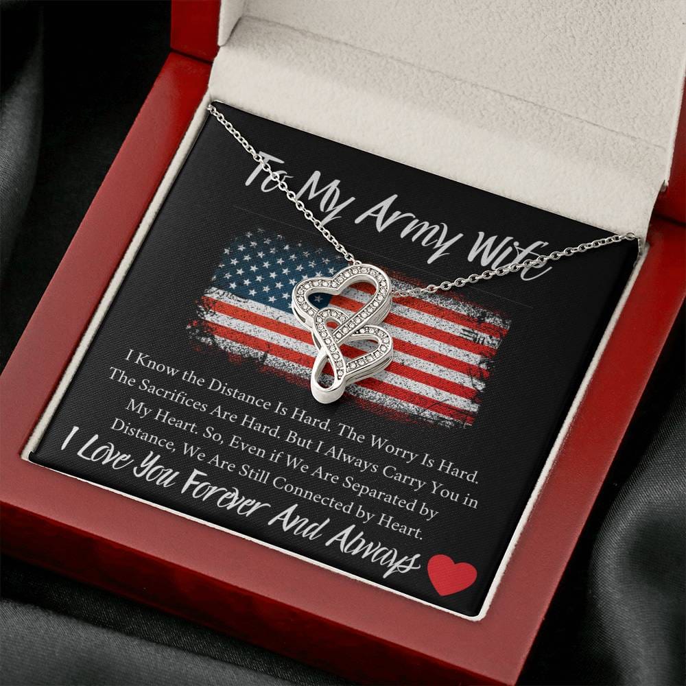 To My Army Wife - I Love You Forever And Always - Double Hearts Necklace