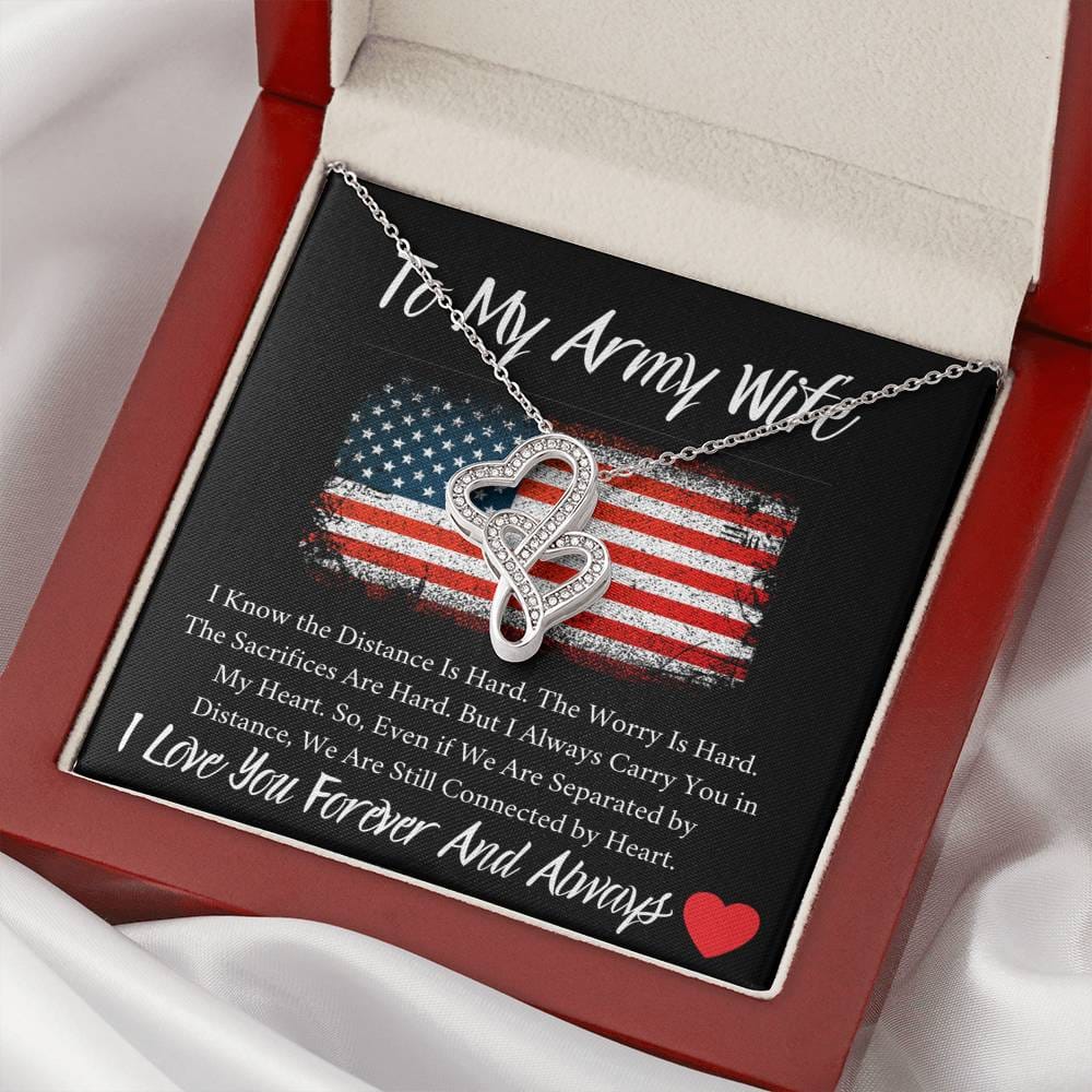 To My Army Wife - I Love You Forever And Always - Double Hearts Necklace