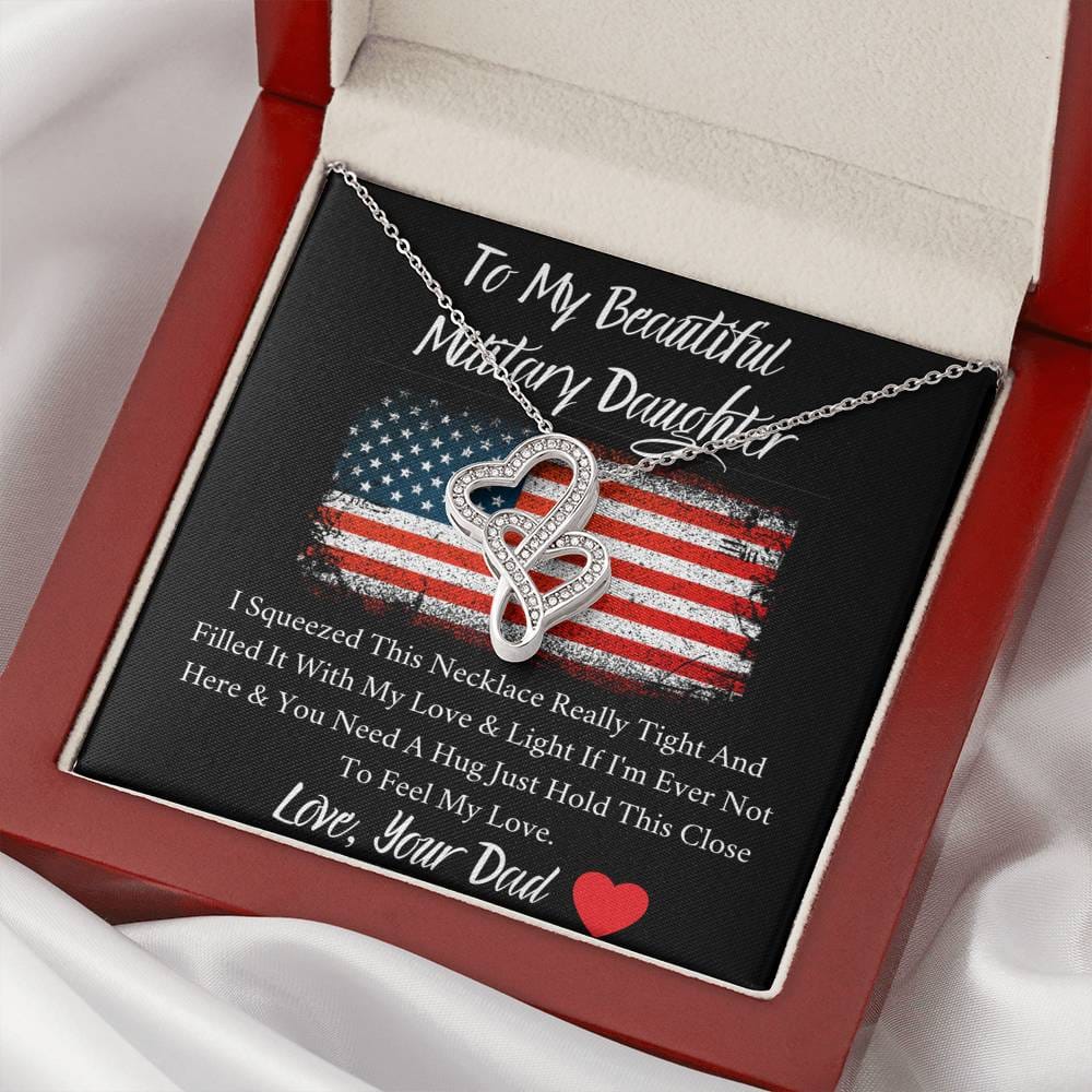To My Beautiful Military Daughter - Feel My Love - Double Hearts Necklace