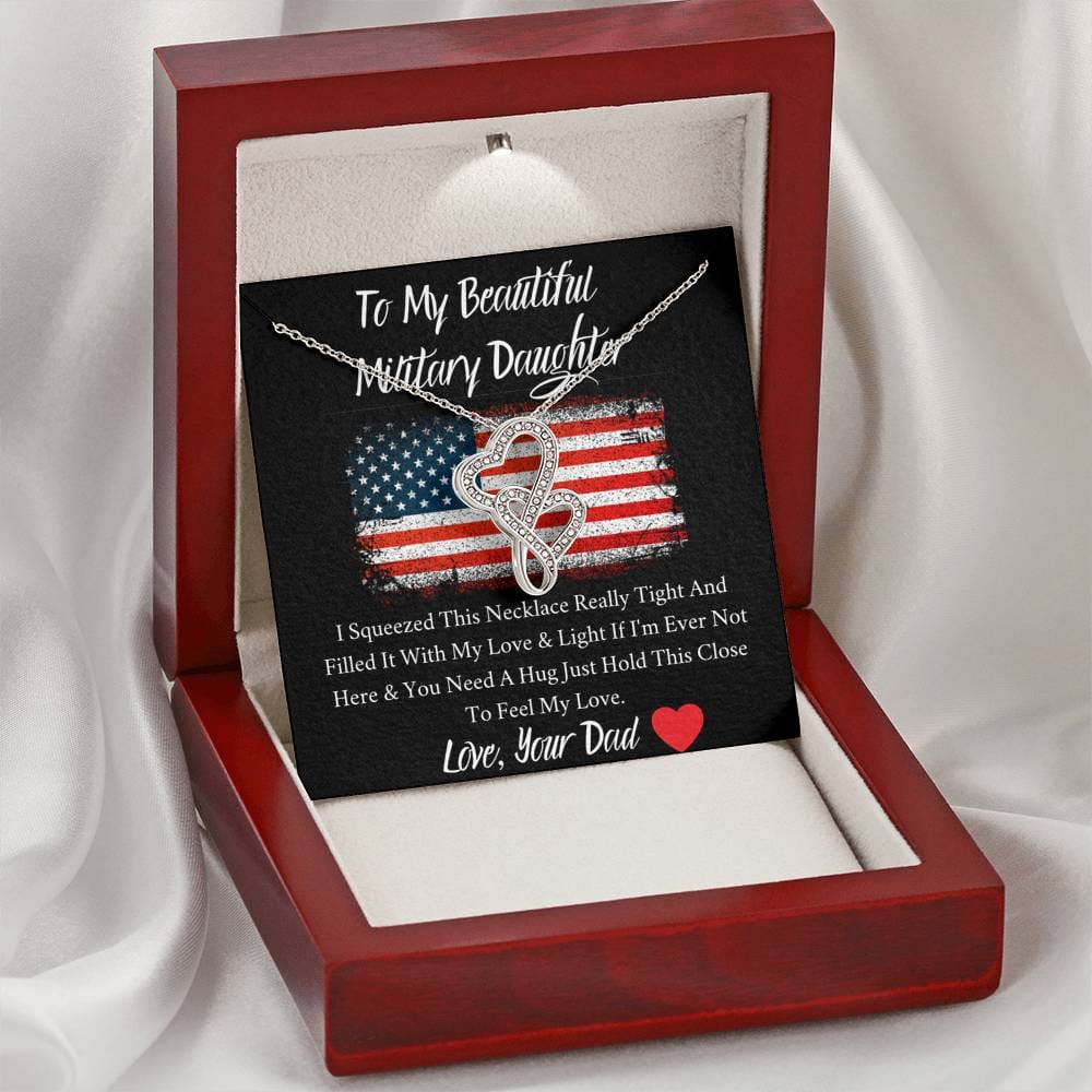 To My Beautiful Military Daughter - Feel My Love - Double Hearts Necklace