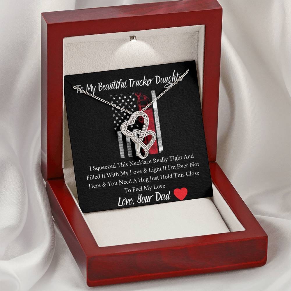 To My Beautiful Trucker Daughter - Feel My Love - Double Hearts Necklace