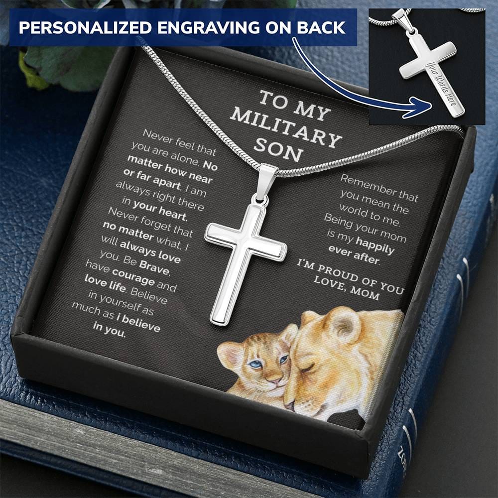 To My Military Son I m Proud Of You Personalized Cross Necklace
