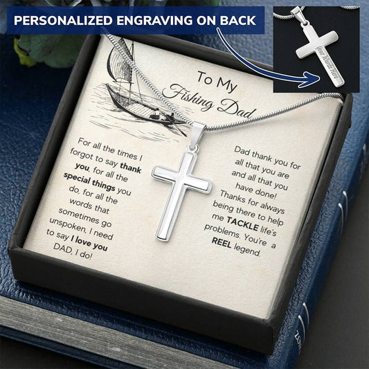 To My Fishing Dad - For All The Times - Personalized Cross Necklace