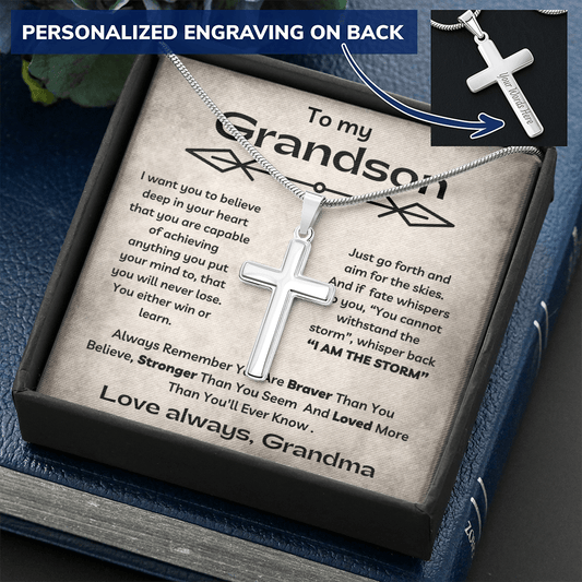 To My Grandson - I Want You To Believe - Personalized Cross Necklace