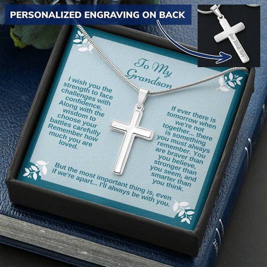 To My Grandson - I Wish You The Strength - Personalized Cross Necklace