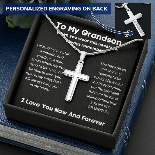 To My Grandson - When You Wear This Necklace - Personalized Cross Necklace