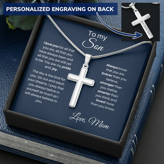 To My Son - I Love You - Personalized Cross Necklace