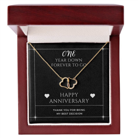 One Year Down - Happy Anniversary - Everlasting Love 10K Solid Gold Necklace