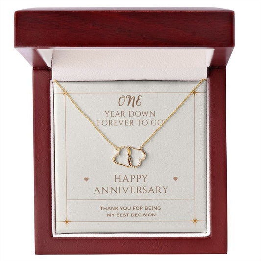 One Year Down - Happy Anniversary - Everlasting Love 10K Solid Gold Necklace