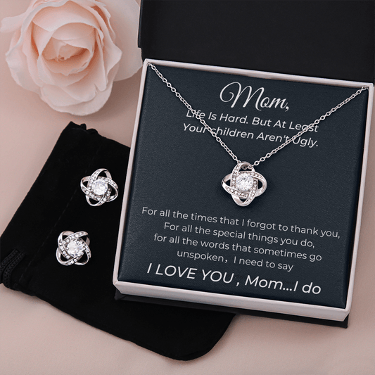Mom - I Love You - Love Knot Earring & Necklace Set