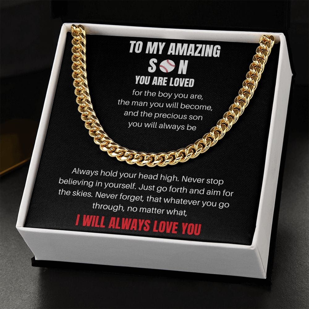 To My Amazing Son - Baseball Edition - Cuban Chain Necklace