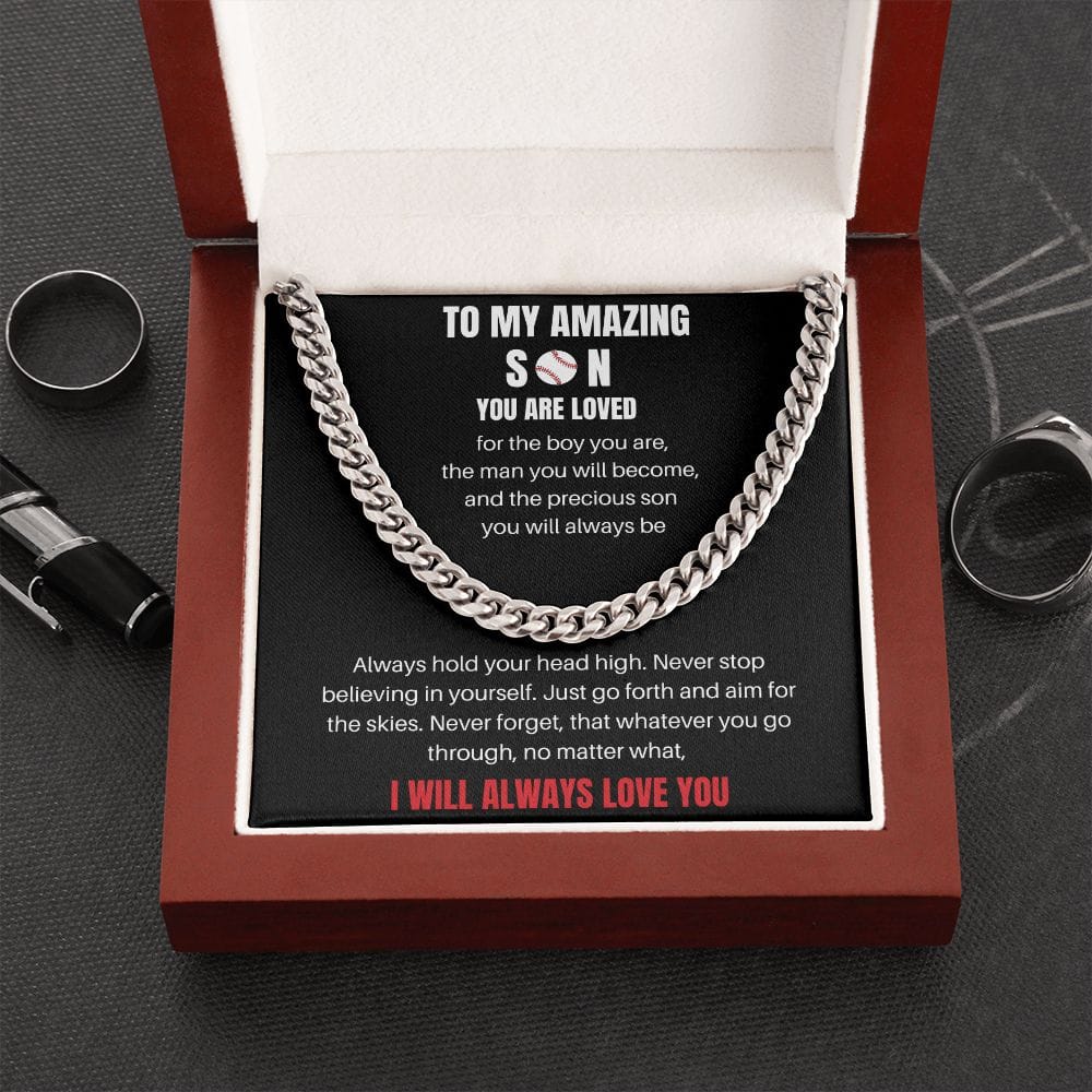 To My Amazing Son - Baseball Edition - Cuban Chain Necklace