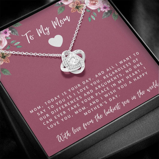 To My Mom - From The Luckiest Son In the World - Love Knot Necklace