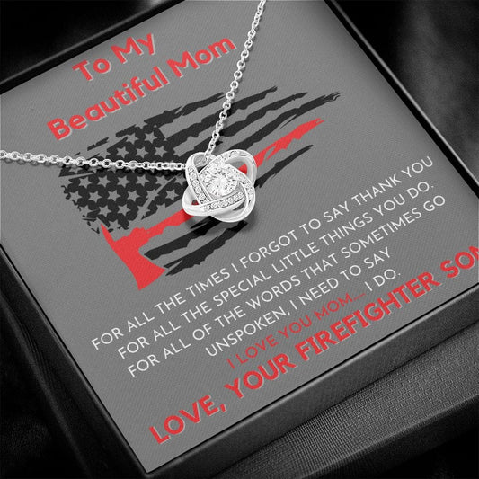 To My Beautiful Mom - Firefighter Design - Love Knot Necklace