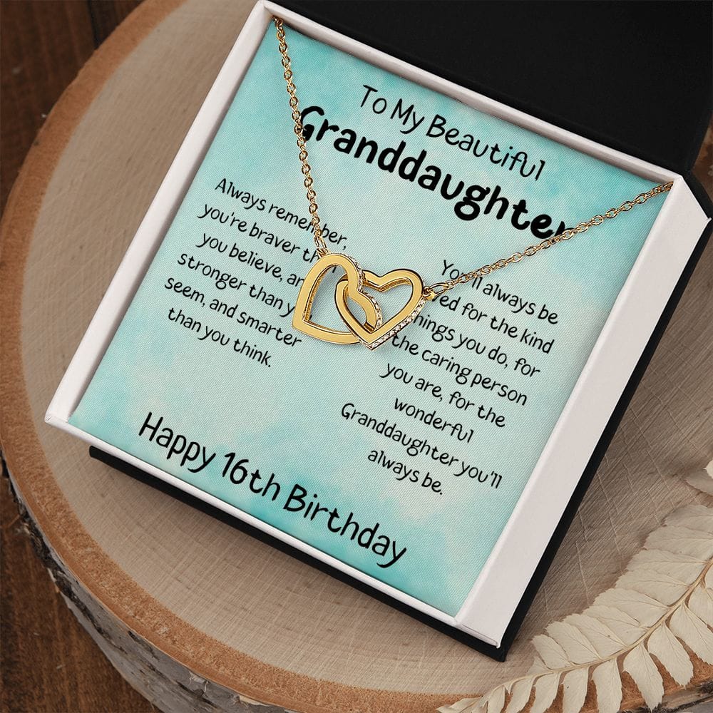To My Beautiful Granddaughter - Happy 16th Birthday - Interlocking Hearts Necklace