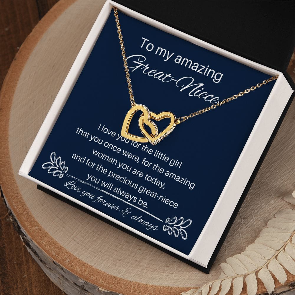To My Amazing Great-Niece - I Love You - Interlocking Hearts Necklace