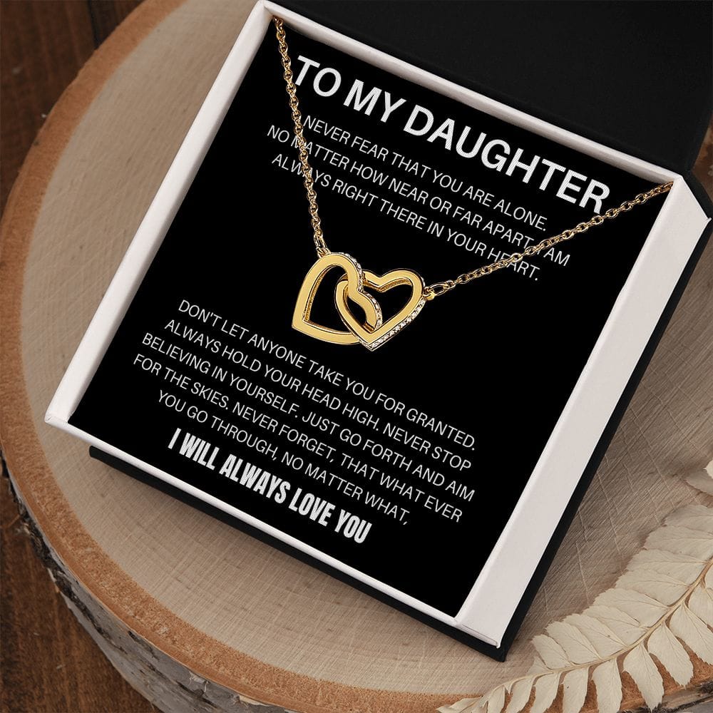 To My Daughter - Never Fear - Interlocking Hearts Necklace