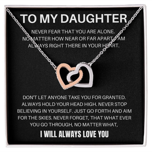 To My Daughter - Never Fear - Interlocking Hearts Necklace