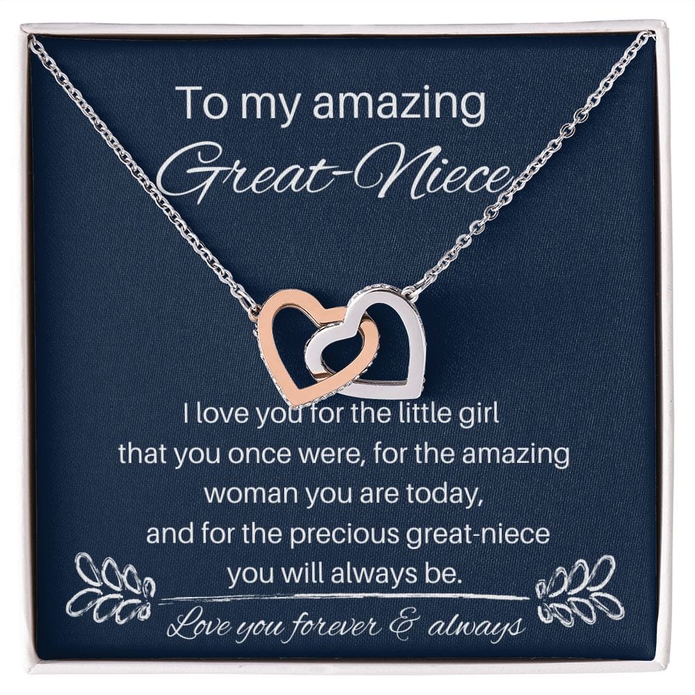 To My Amazing Great-Niece - I Love You - Interlocking Hearts Necklace