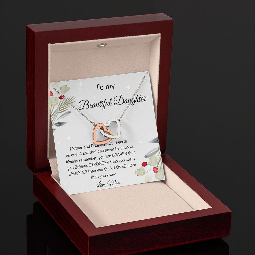 To My Beautiful Daughter - Love Mom - Interlocking Hearts Necklace