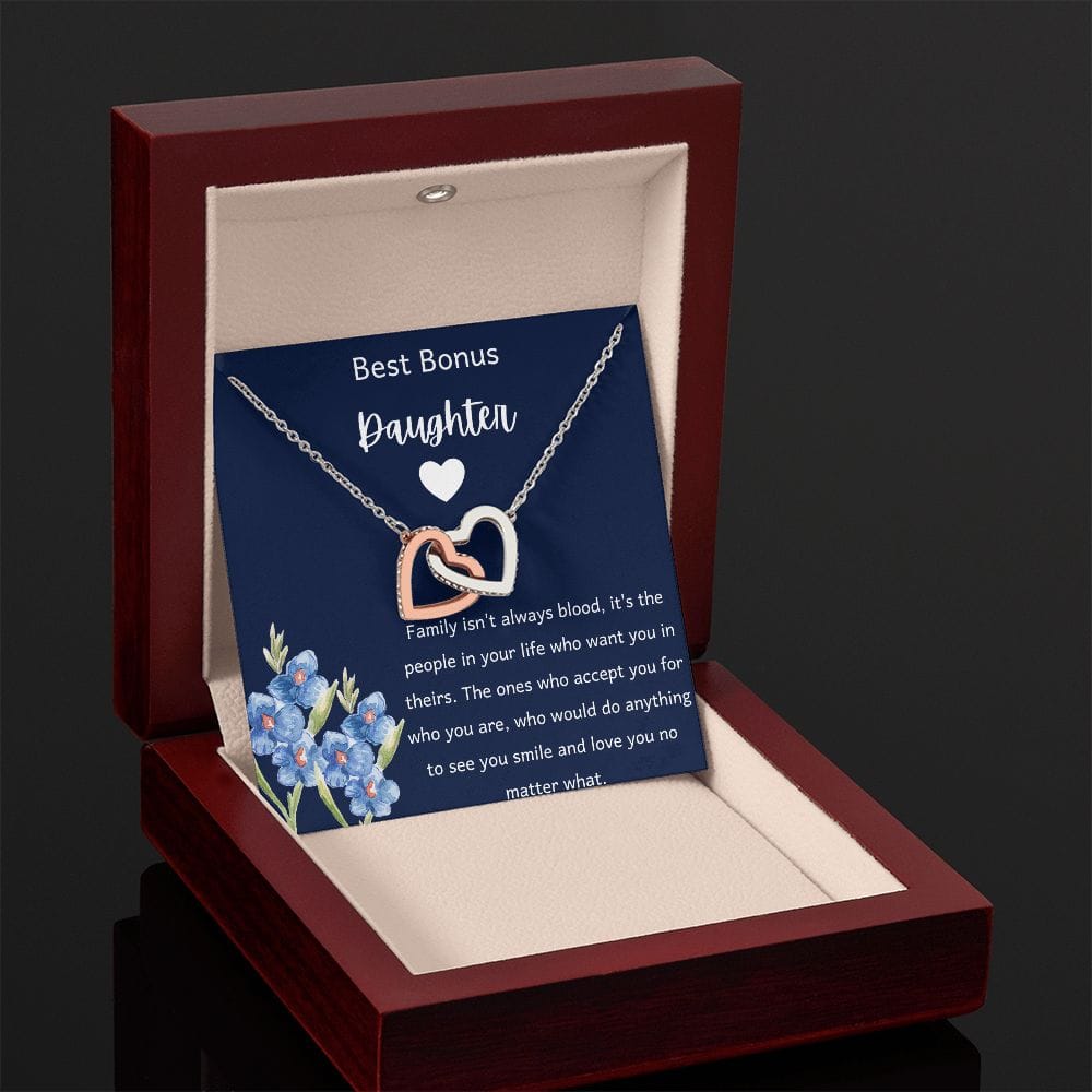 Best Bonus Daughter - Interlocking Heart - Dark Blue
