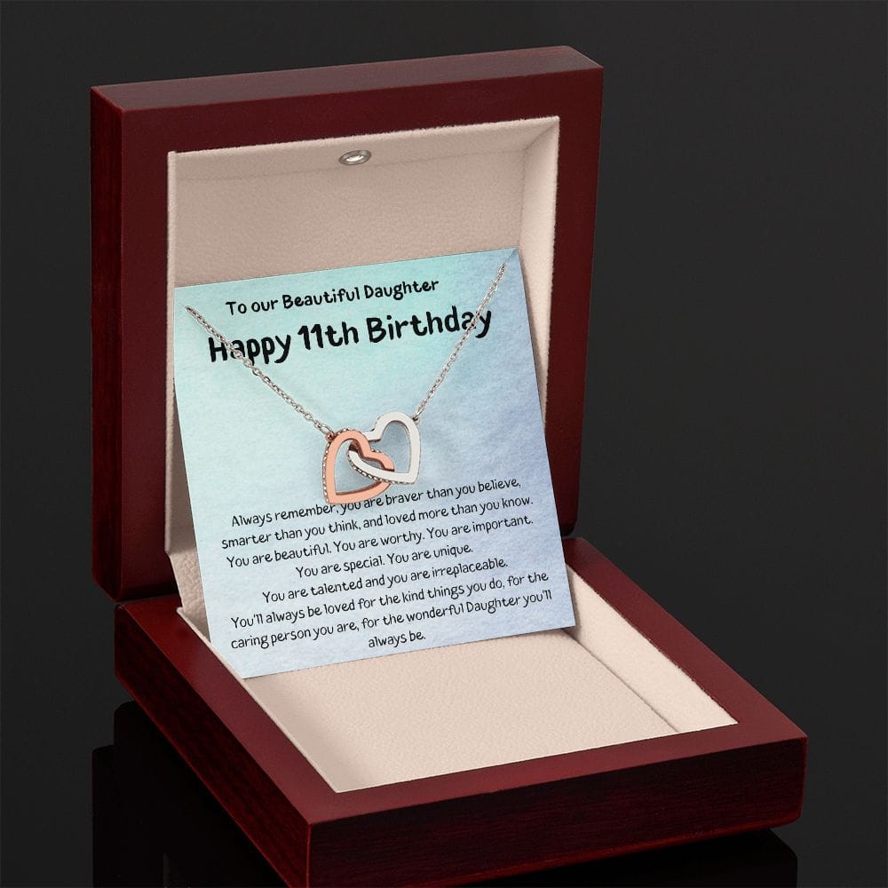 To Our Beautiful Daughter - Happy 11th Birthday - Interlocking Hearts Necklace