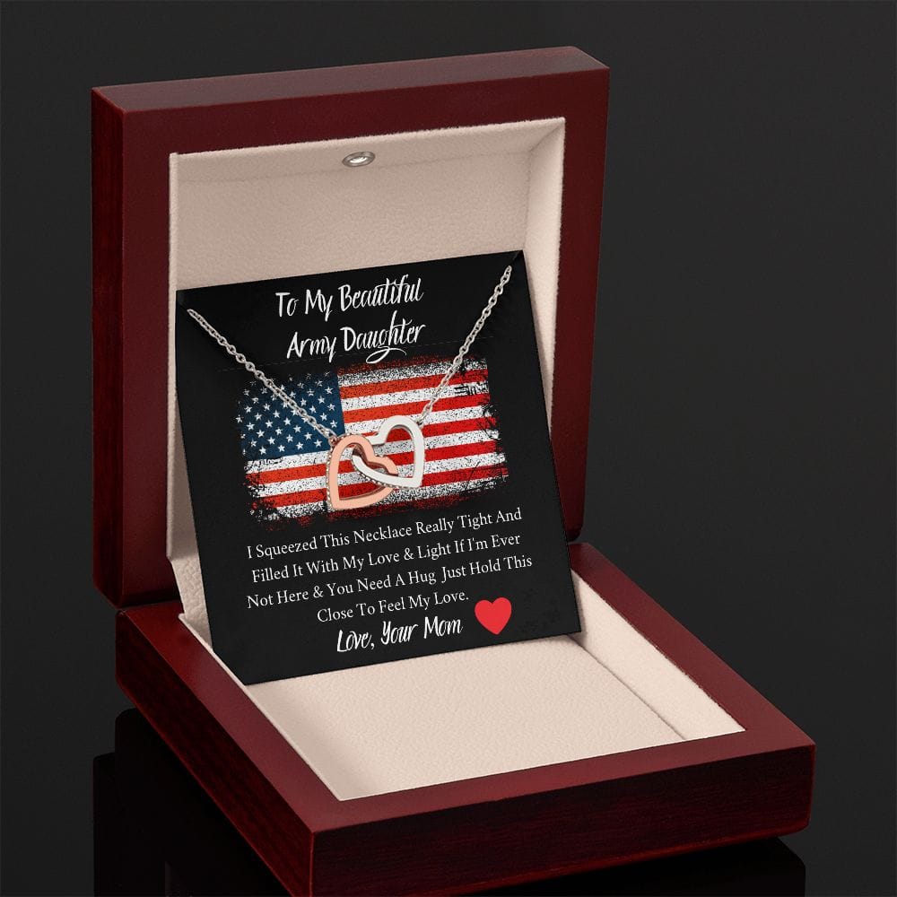 To My Beautiful Army Daughter - Feel My Love - Interlocking Hearts Necklace