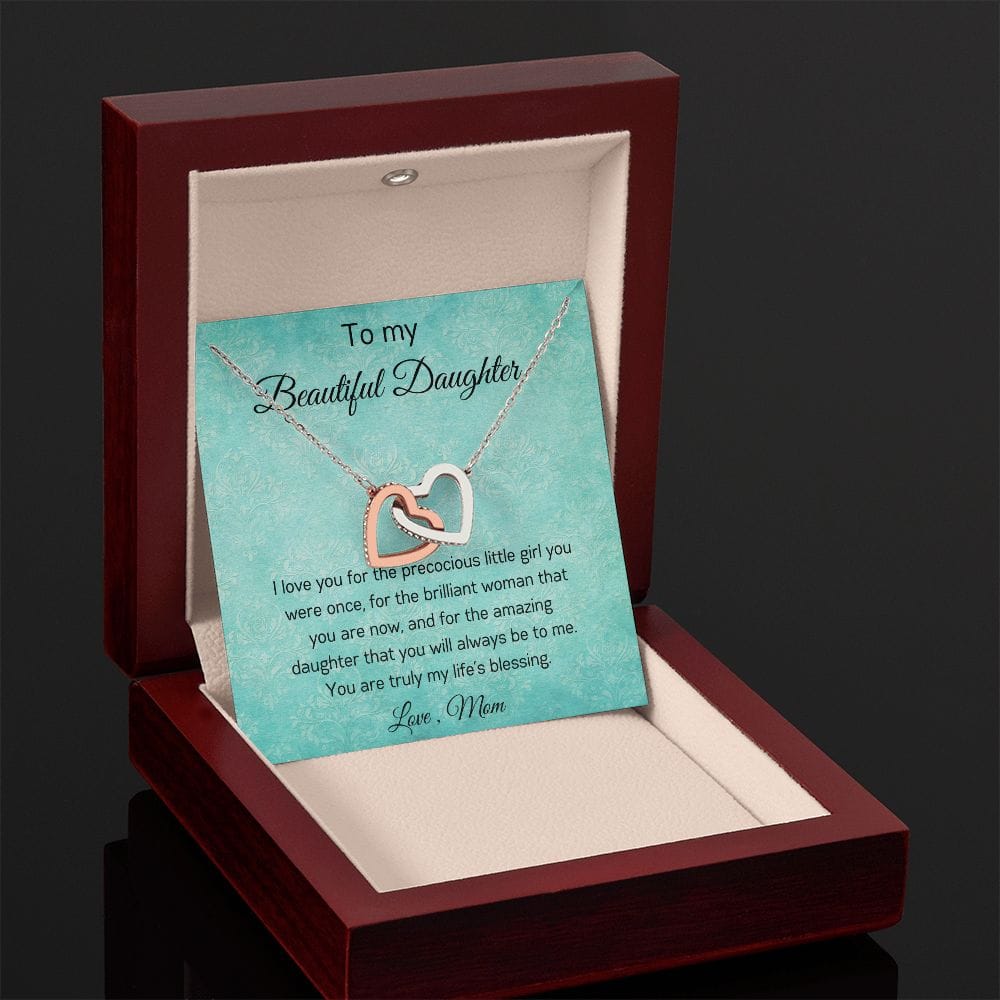 To My Beautiful Daughter - I Love You - Interlocking Hearts Necklace
