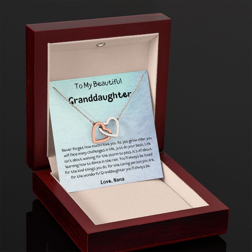To My Beautiful Granddaughter - Never Forget - Love Nana - Interlocking Hearts Necklace