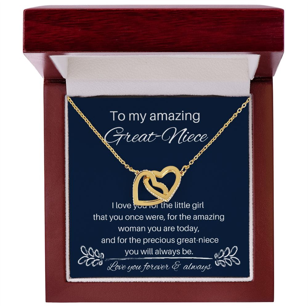 To My Amazing Great-Niece - I Love You - Interlocking Hearts Necklace