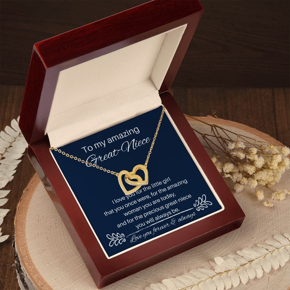 To My Amazing Great-Niece - I Love You - Interlocking Hearts Necklace