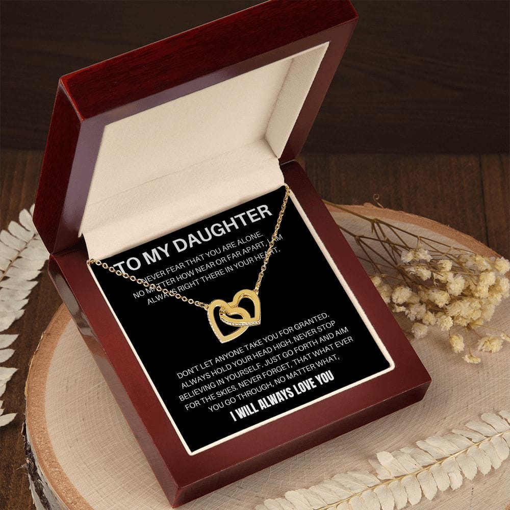 To My Daughter - Never Fear - Interlocking Hearts Necklace